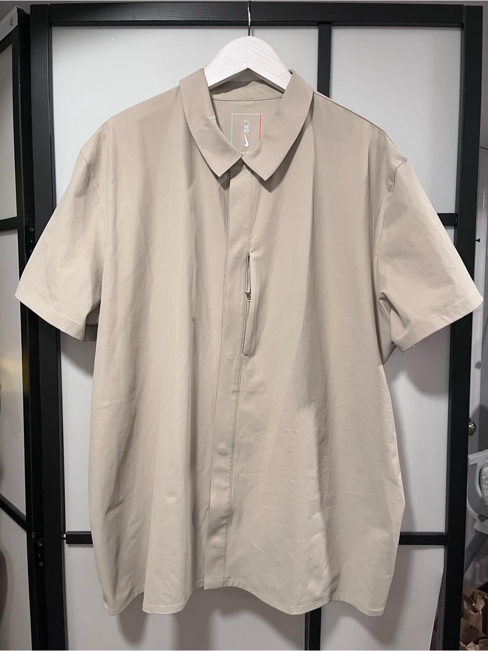 Nike 24.7 Dri-Fit Khaki Short Sleeve Button Up Jacket Shirt XXL HQ6958-253